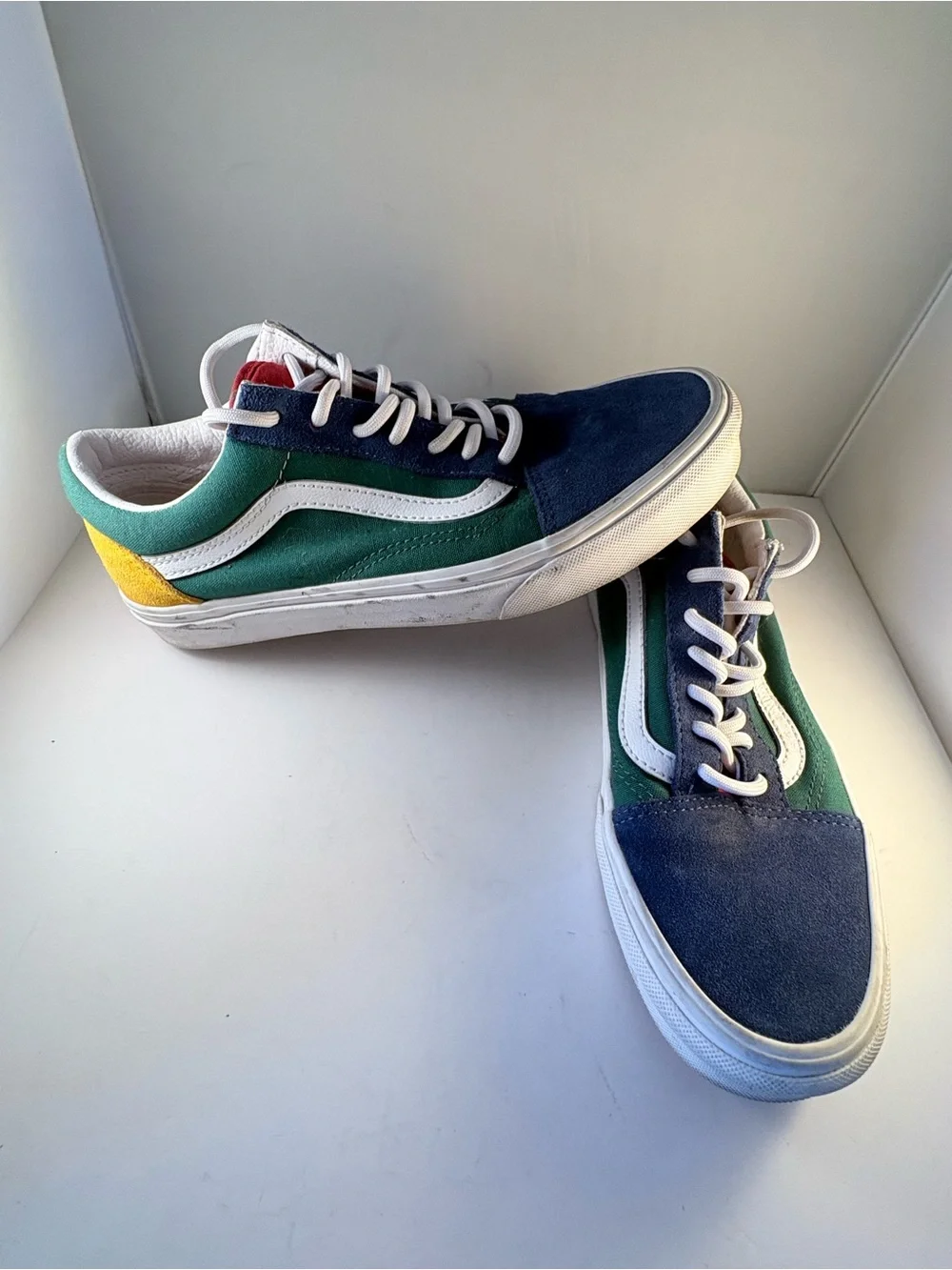 Vans Yacht Club Shoes Unisex‎ M6 W7.5 Old Skool Sneakers Suede Green Blue Yellow